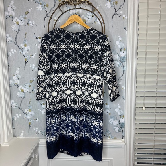 Taylor Womens Navy White Geometric Ombre 3/4 Sleeve Shift Dress Size 10 - Picture 7 of 9